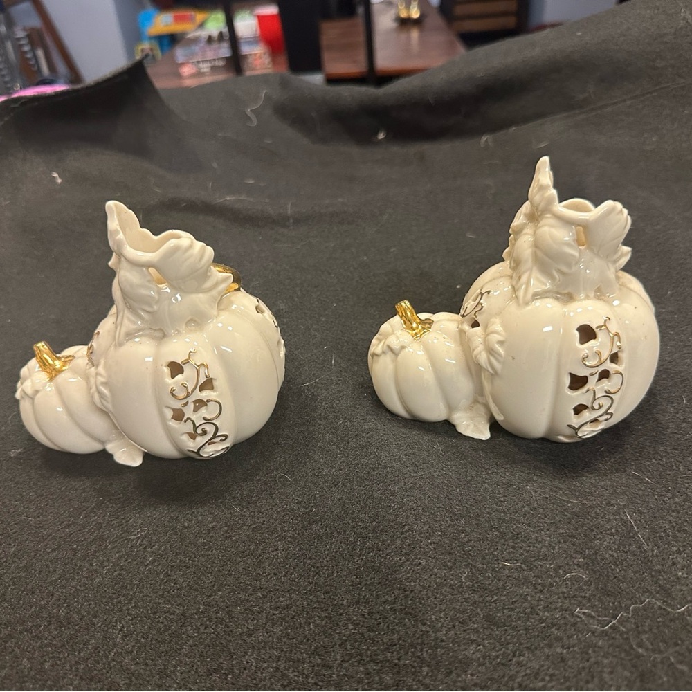 Lenox pumpkin candlesticks. No cracks or imperfections.